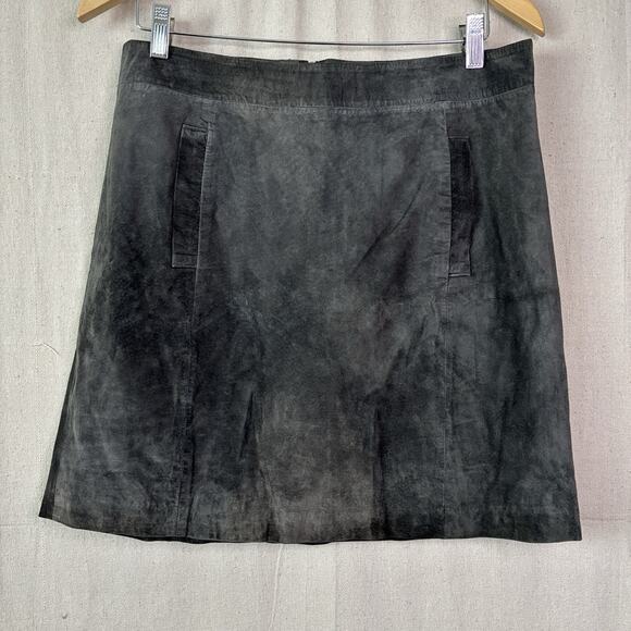 Kut From The Kloth Womens Boho Rocker Suede Leather Mini Skirt Size 8 Charcoal - Picture 1 of 9